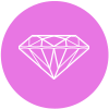 A diamond shape in white inside of pink circle is the logo for Something New Professional Jewelry Cleaners